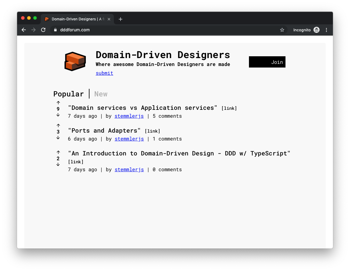 [DDDForum.com](https://dddforum.com) - a hackernews-inspired forum website to chat about DDD.